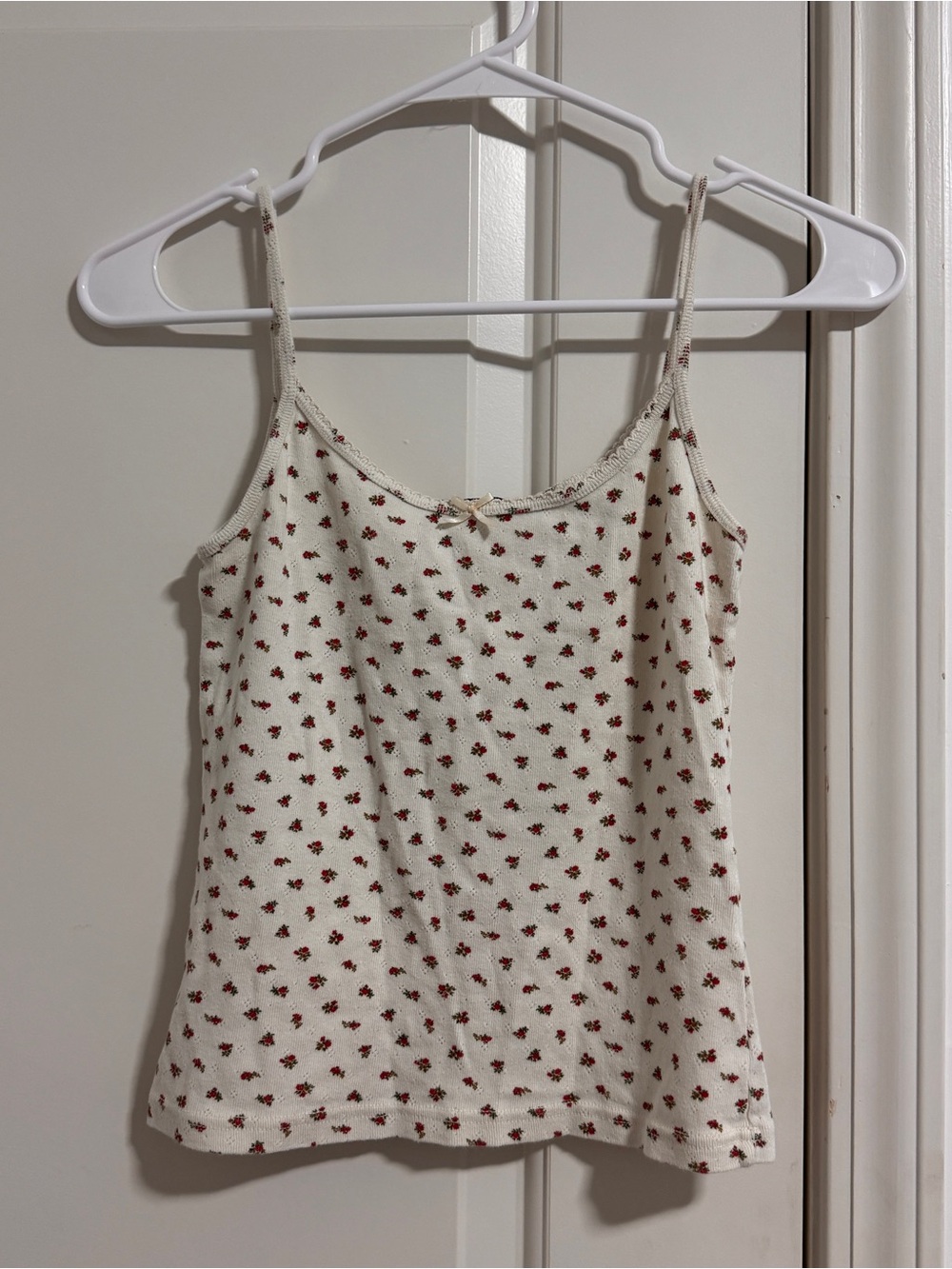 Brandy Melville Cream Cami with Red Floral Print